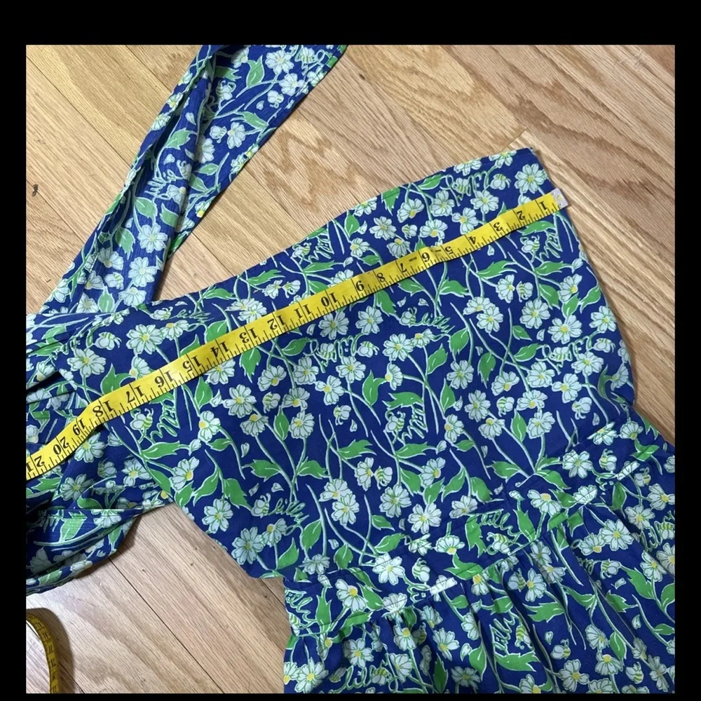 Vintage Lilly Pulitzer Floral Blue and Green strapless Dress 12 - Picture 8 of 11